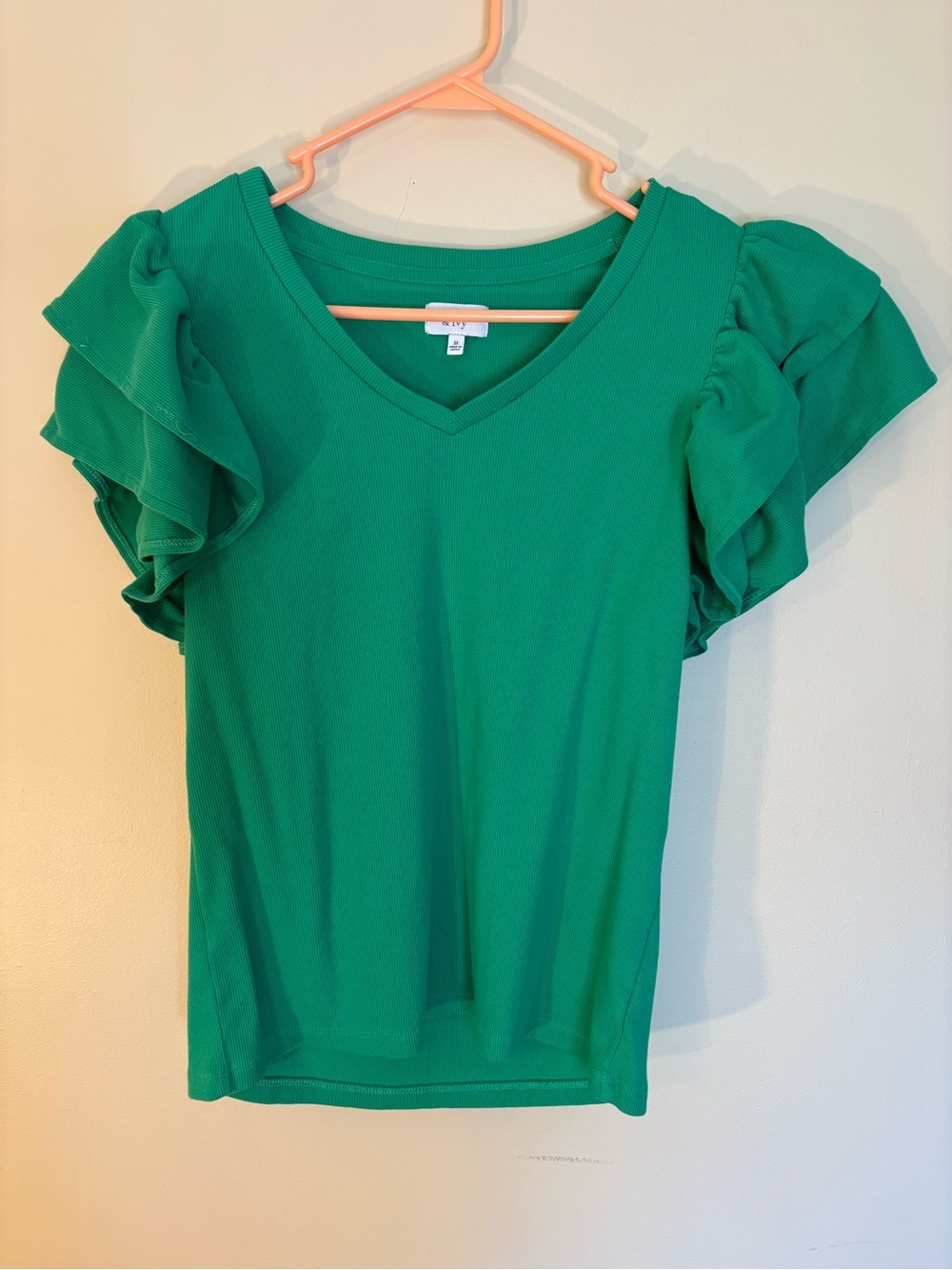 crown & ivy Emerald Ruffle Sleeve V-Neck Tee